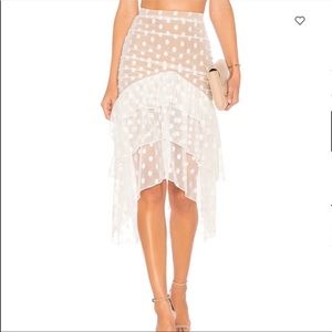 Majorelle Revolve White Nude Polka Dot Sheer Lace Tiered Ruffle Heidi Skirt M